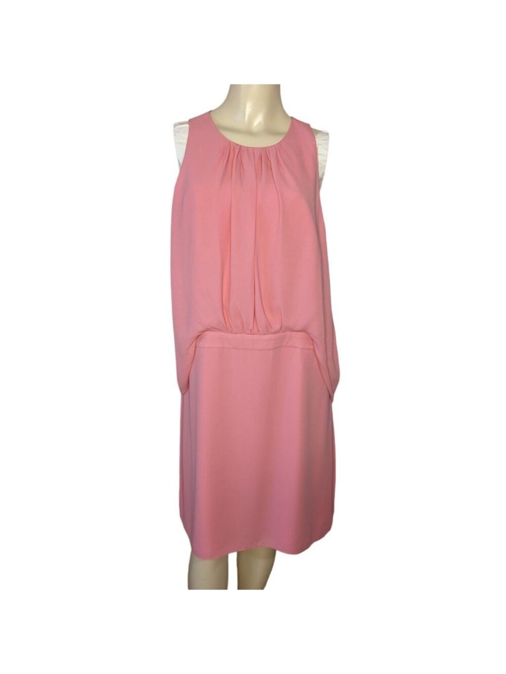 Halston sleeveless pink shirred front Georgette dress size 14